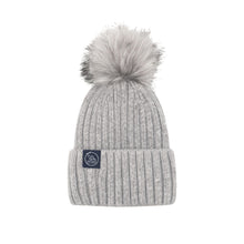Load image into Gallery viewer, Mulberry Silk-Lined Classic Ribbed Beanie Hat – Cashmere Blend with Removable Pom Pom - Grey