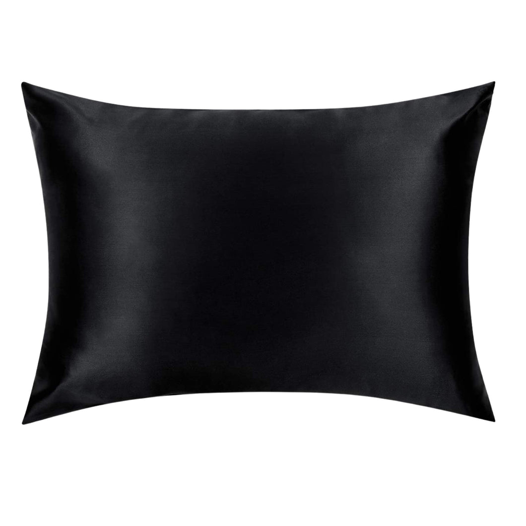 Black Silk Pillowcase - USA Standard Size - Zip Closure