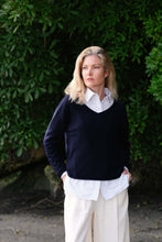 Load image into Gallery viewer, Timeless Lounge Relaxed V-Neck Pure Cashmere Sweater - Navy