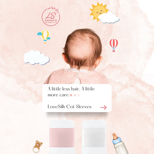 LS Silk cot sleeve infographic with baby and colour swatches – LS Silk NZ