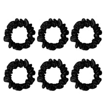 Load image into Gallery viewer, 6 Pack Premium Small Mulberry Silk Scrunchies - Black