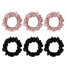 Load image into Gallery viewer, 6 Pack Premium Small Mulberry Silk Scrunchies - Black & Pink