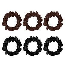 Load image into Gallery viewer, 6 Pack Premium Small Mulberry Silk Scrunchies - Black & Chocolate