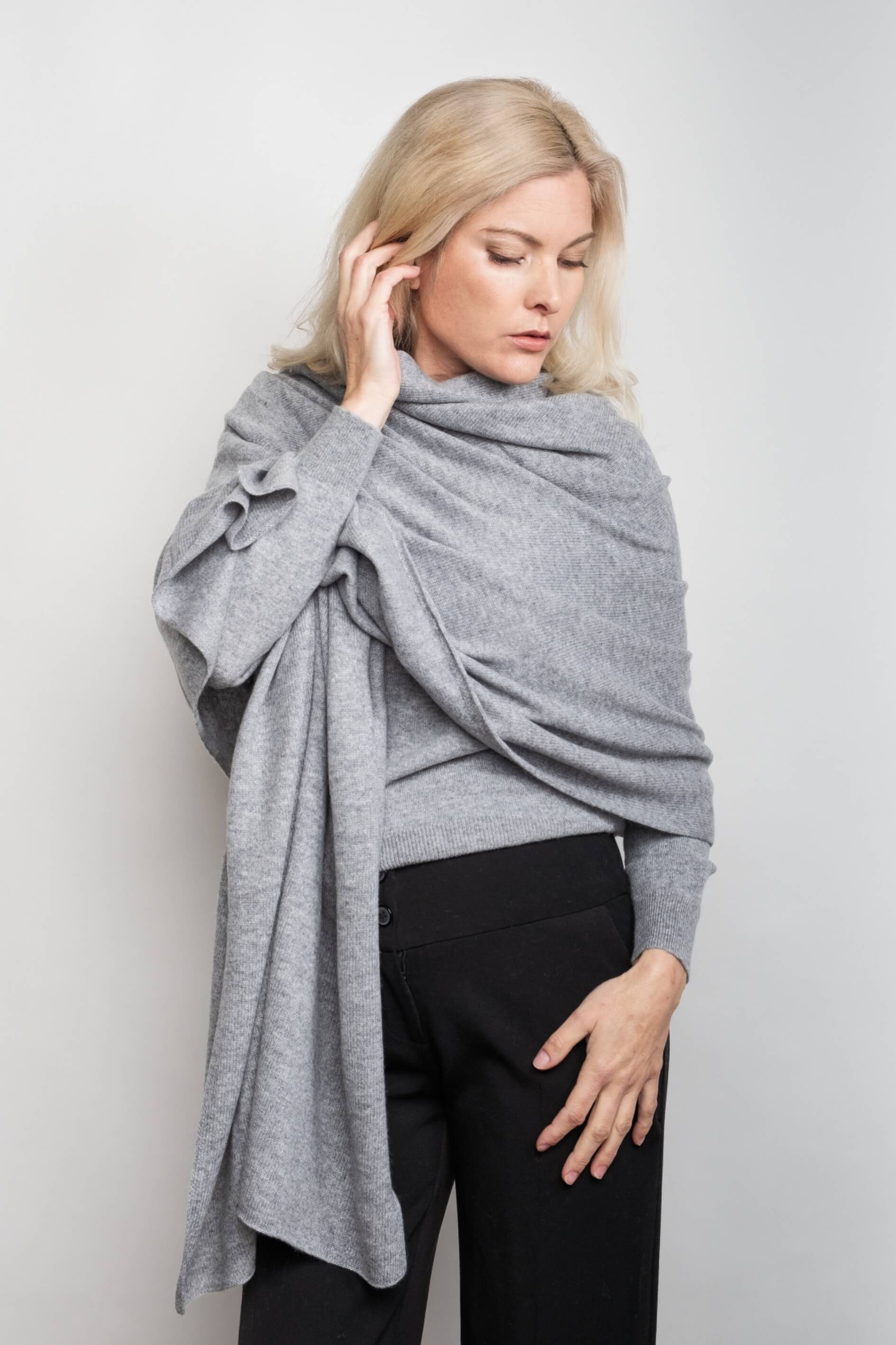 na. e Cashmere Multiway Stole Charcoal MUJI Charcoal Gray Reclaimed Cashmere Blend Wool Large Stole