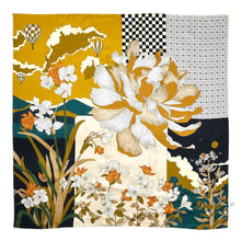 Load image into Gallery viewer, Golden Blooms Silk Square Scarf Bandana
