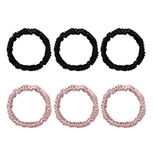 Load image into Gallery viewer, 6 Pack Premium Mini Mulberry Silk Scrunchies - Black & Pink