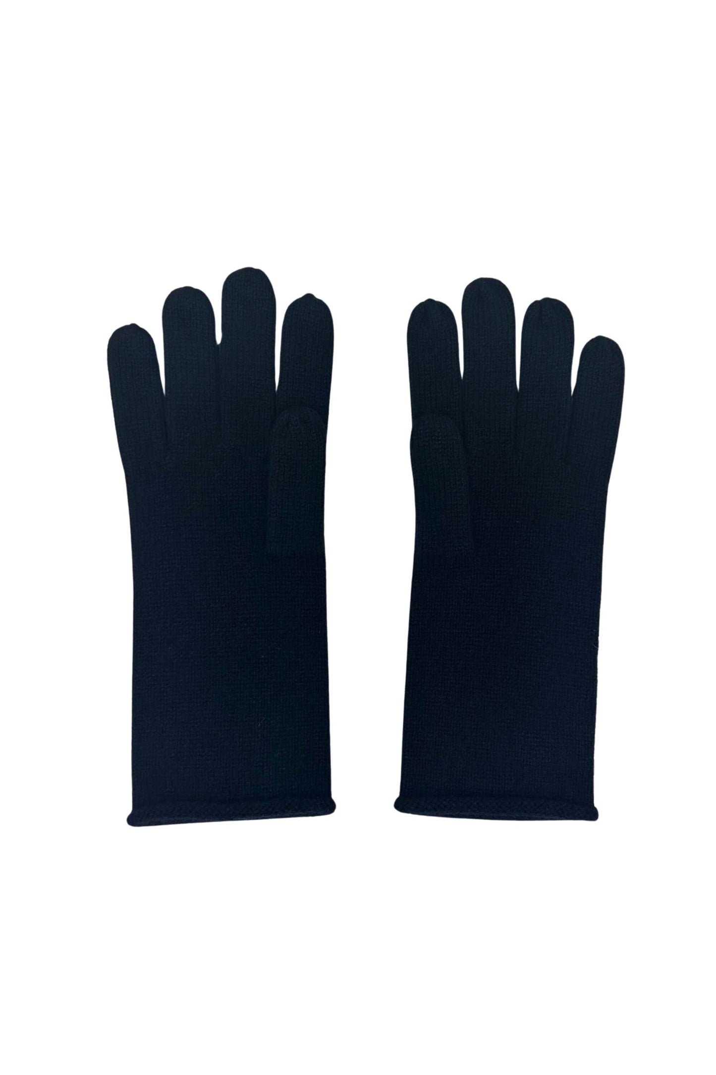 Pair of black cashmere fine knit gloves, flat product view – Love Cashmere NZ