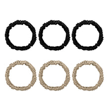 Load image into Gallery viewer, 6 Pack Premium Mini Mulberry Silk Scrunchies - Black & Champagne