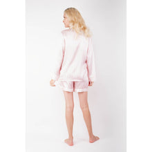 Load image into Gallery viewer, Luxe Striped Silk Pajamas: Long-Sleeve Top & Shorts - Pink