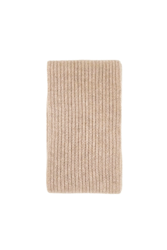 Cream slim ribbed cashmere long scarf, folded flat view – Love Cashmere NZ