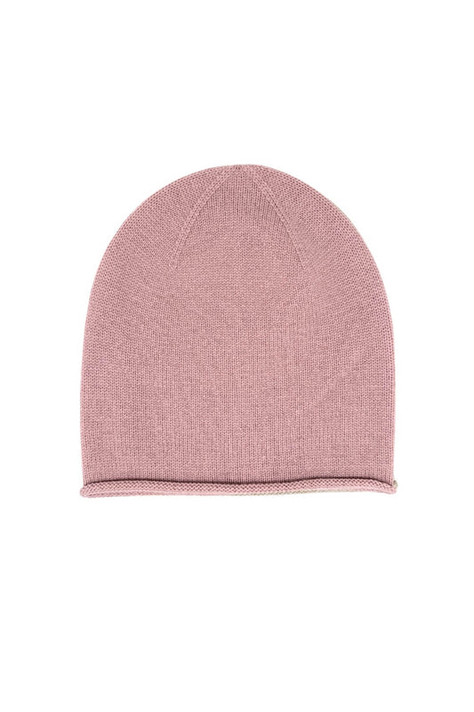 Dusty rose pure cashmere roll-edge beanie, flat product view – Love Cashmere NZ