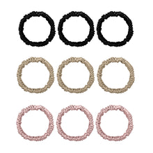 Load image into Gallery viewer, 9 Value Pack Premium Mini Mulberry Silk Scrunchies - Black Champagne Pink