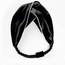 Load image into Gallery viewer, 100% Mulberry Silk Elastic Twisted Headband - Black With White Piping - Lovesilk.co.nz
