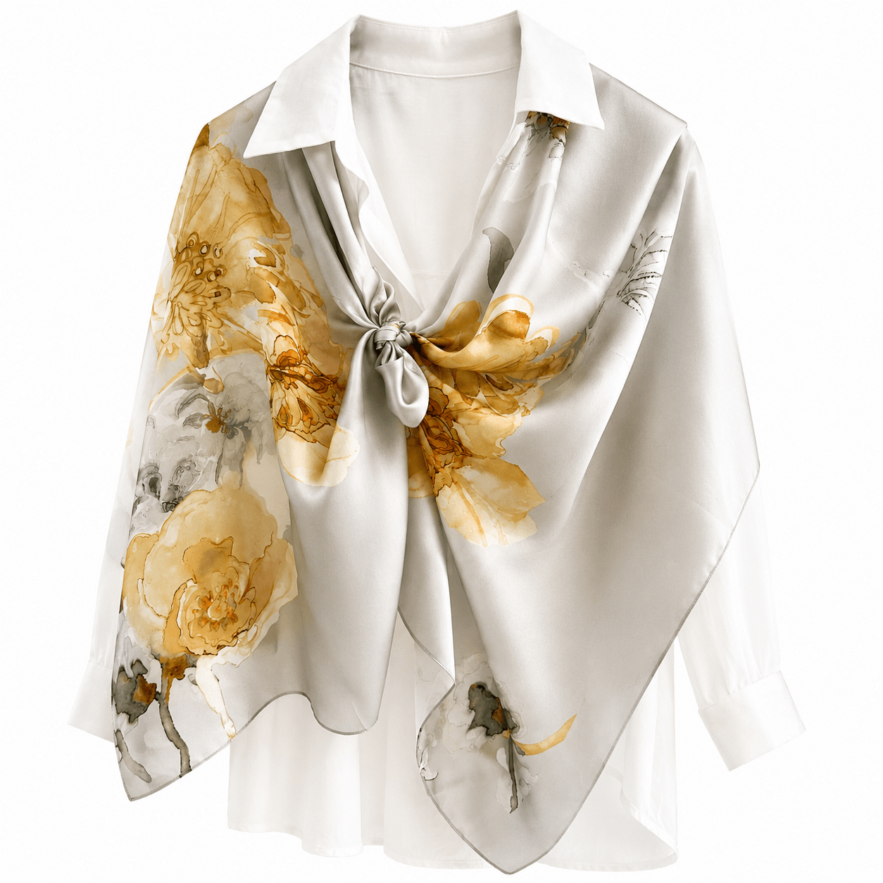 Golden Bloom Pure Mulberry Silk Extra Large Long Scarf