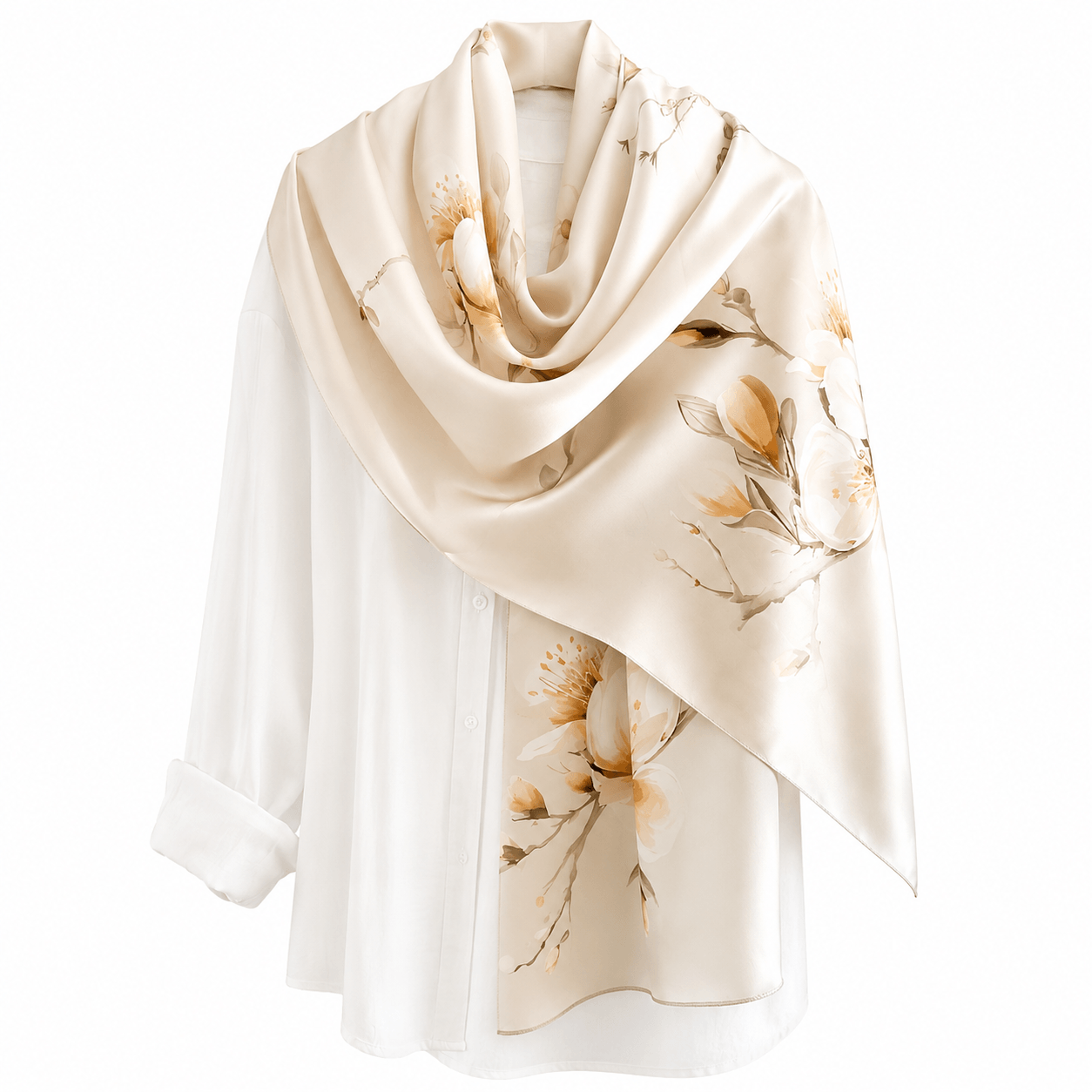 Champagne Blossom Pure Mulberry Silk Extra Large Long Scarf