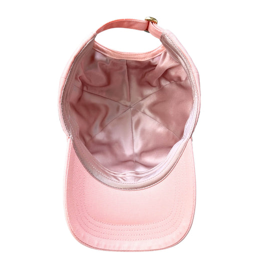 Pink baseball cap underside showing mulberry silk lining – LS Silk NZ