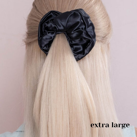 3 Pack Premium Mulberry Silk Scrunchies - Black - Extra Large - Lovesilk.co.nz