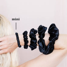 Load image into Gallery viewer, 3 Pack Premium Mulberry Silk Scrunchies - Black - Mini - Lovesilk.co.nz