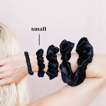 Load image into Gallery viewer, 3 Pack Premium Mulberry Silk Scrunchies - Black - Small - Lovesilk.co.nz
