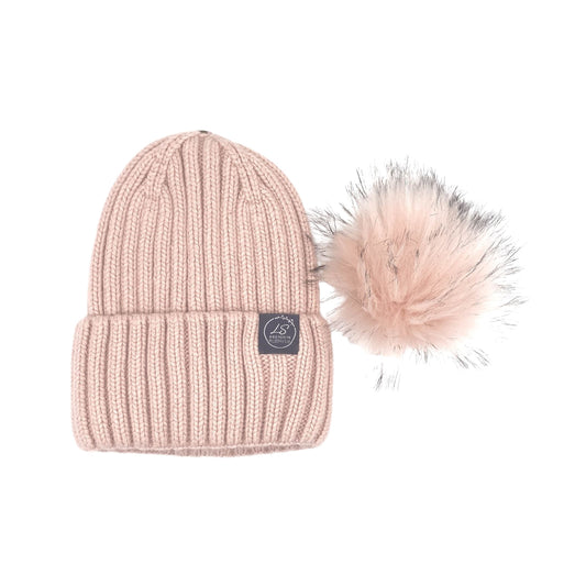 Pink beanie with detachable faux fur pom pom – LS Silk NZ