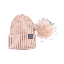 Load image into Gallery viewer, Mulberry Silk-Lined Classic Ribbed Beanie Hat – Cashmere Blend with Removable Pom Pom - Grey