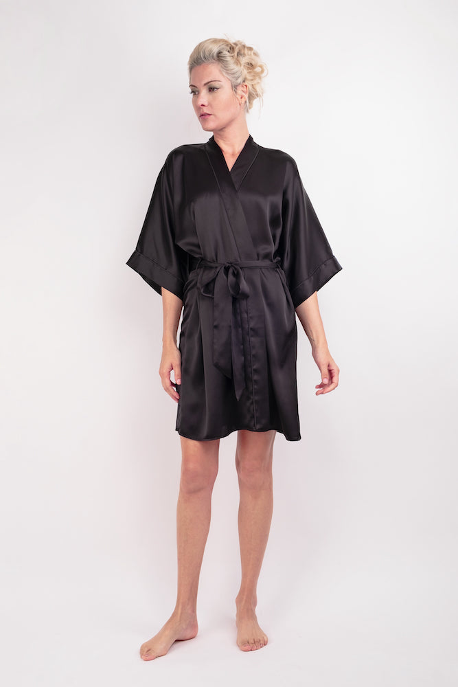 Silk Kimono Robe NZ Women's Pure Mulberry Silk Robe Black Auckland by