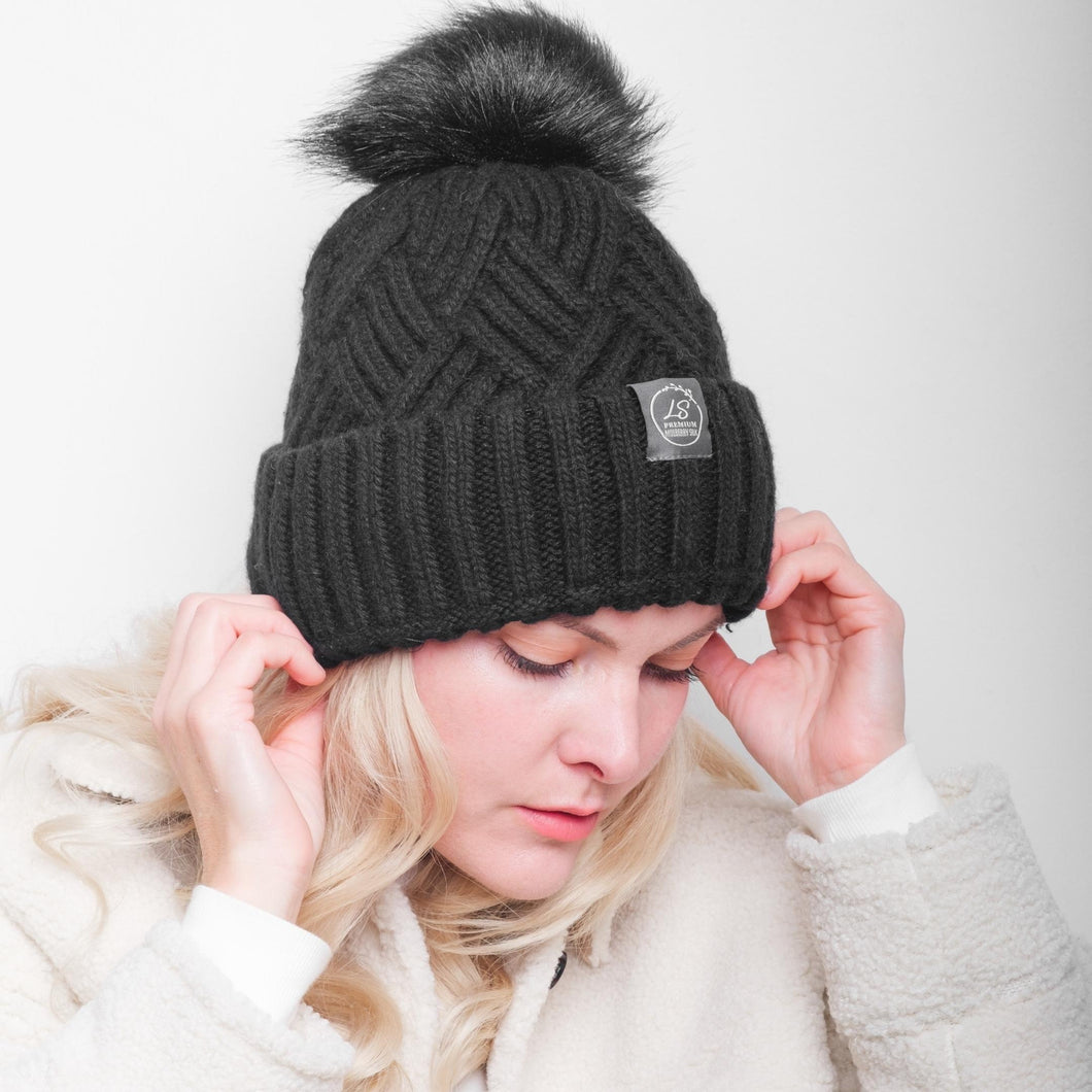 Mulberry Silk-Lined Cashmere Beanie Hat With Removable Pom Pom