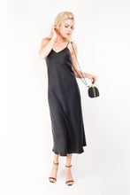 Load image into Gallery viewer, Vintage-Inspired Silk Slip Dress - Black - Lovesilk.co.nz