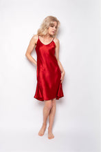Load image into Gallery viewer, 100% Mulberry Silk Nightgown Spaghetti Strap Chemise Nightdress Everyday Slip - Red - Lovesilk.co.nz