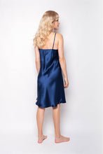 Load image into Gallery viewer, 100% Mulberry Silk Nightgown Spaghetti Strap Chemise Nightdress Everyday Slip - Navy Blue - Lovesilk.co.nz

