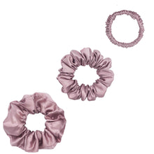 Load image into Gallery viewer, Silk Scrunchies Set - Royal Pink - Mini, Small, Medium - Lovesilk.co.nz
