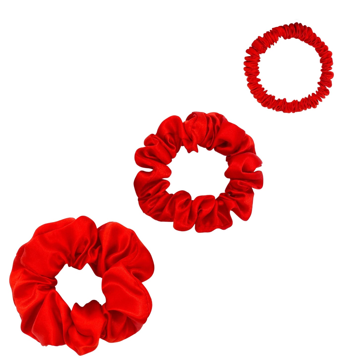 Red silk scrunchies trio in mini, small and medium – LS Silk NZ