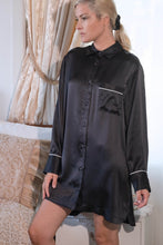 Load image into Gallery viewer, Women Classical Lightweight Mulberry Silk Sleep Shirt Loungewear Sleep Dress - Black