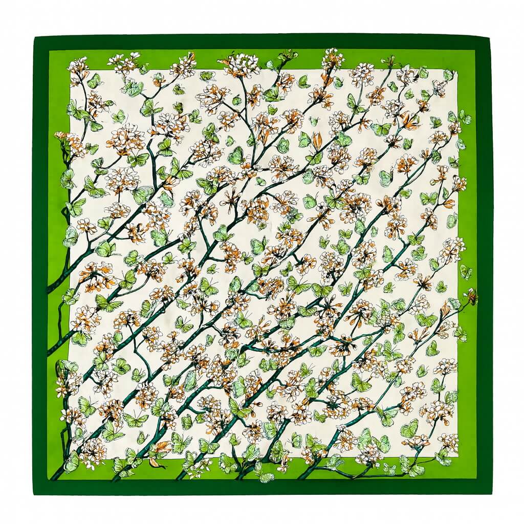 Butterfly Orchard Pure Mulberry Silk Square Scarf Bandana