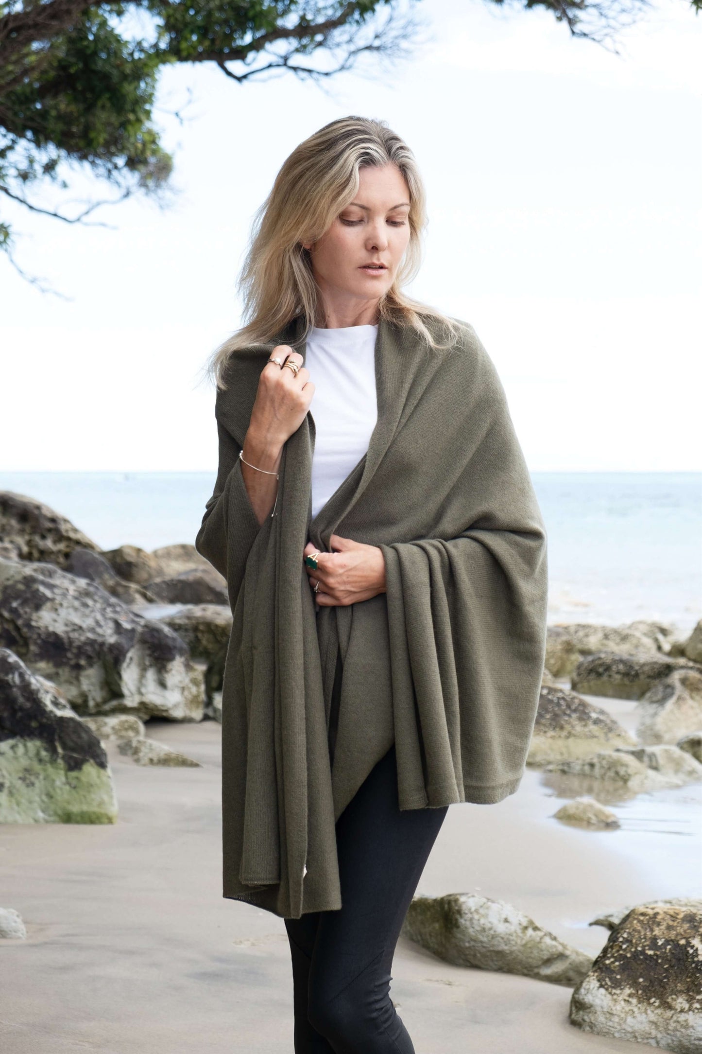Versatile Pure Cashmere Wrap & Scarf - Olive