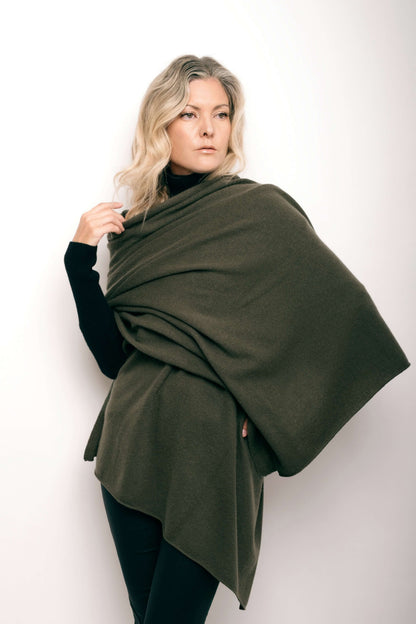 Versatile Pure Cashmere Wrap & Scarf - Olive