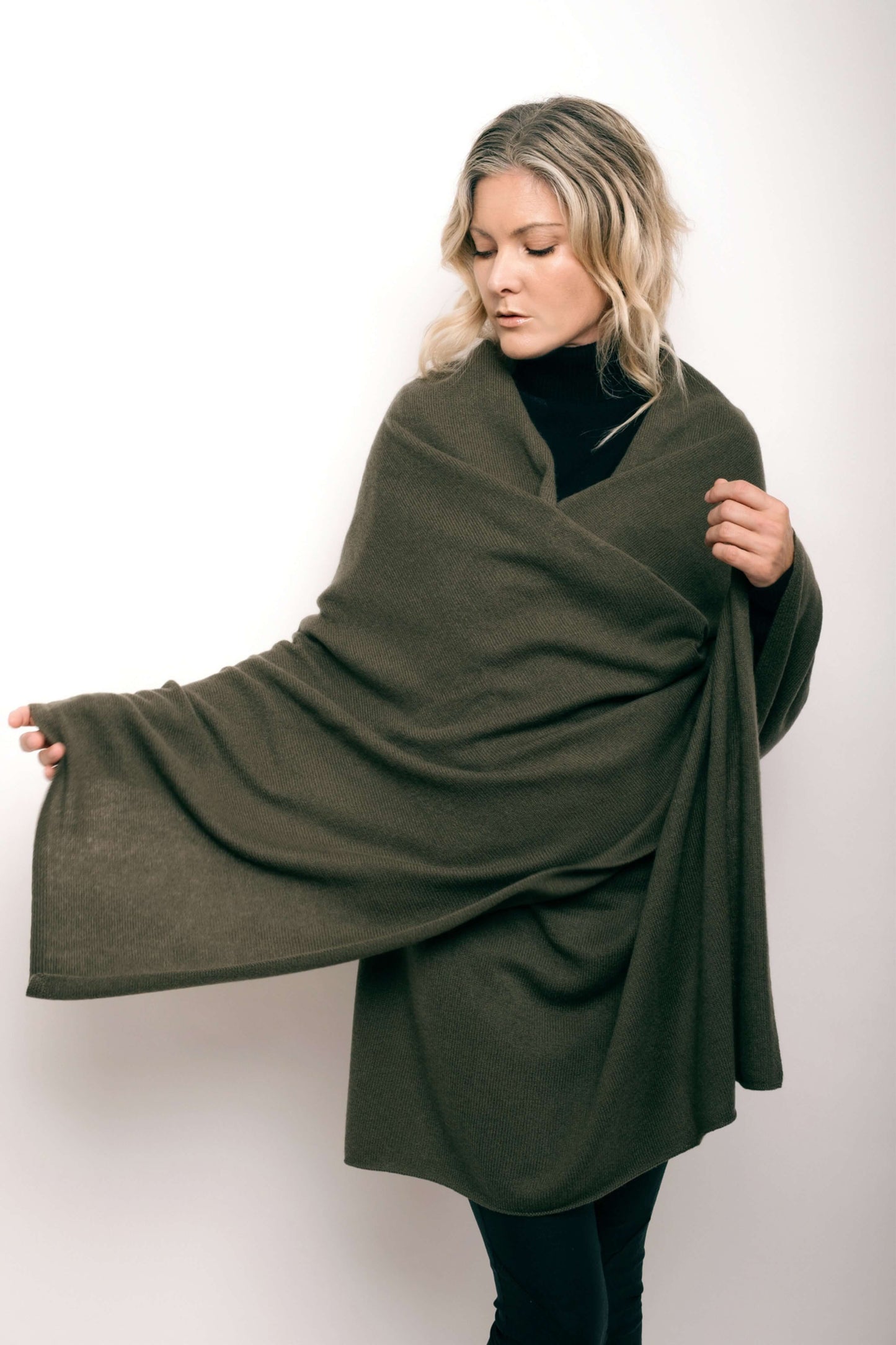 Versatile Pure Cashmere Wrap & Scarf - Olive