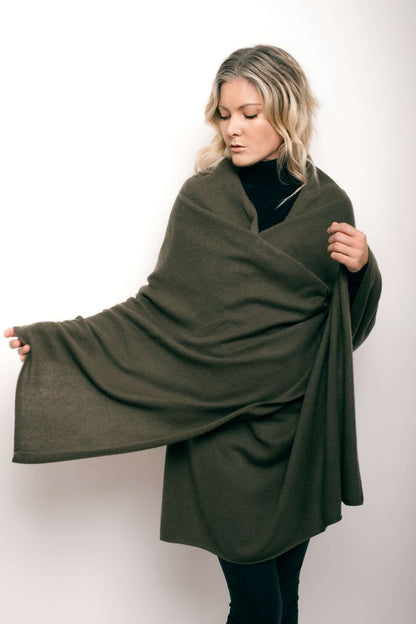 Versatile Pure Cashmere Wrap & Scarf - Olive