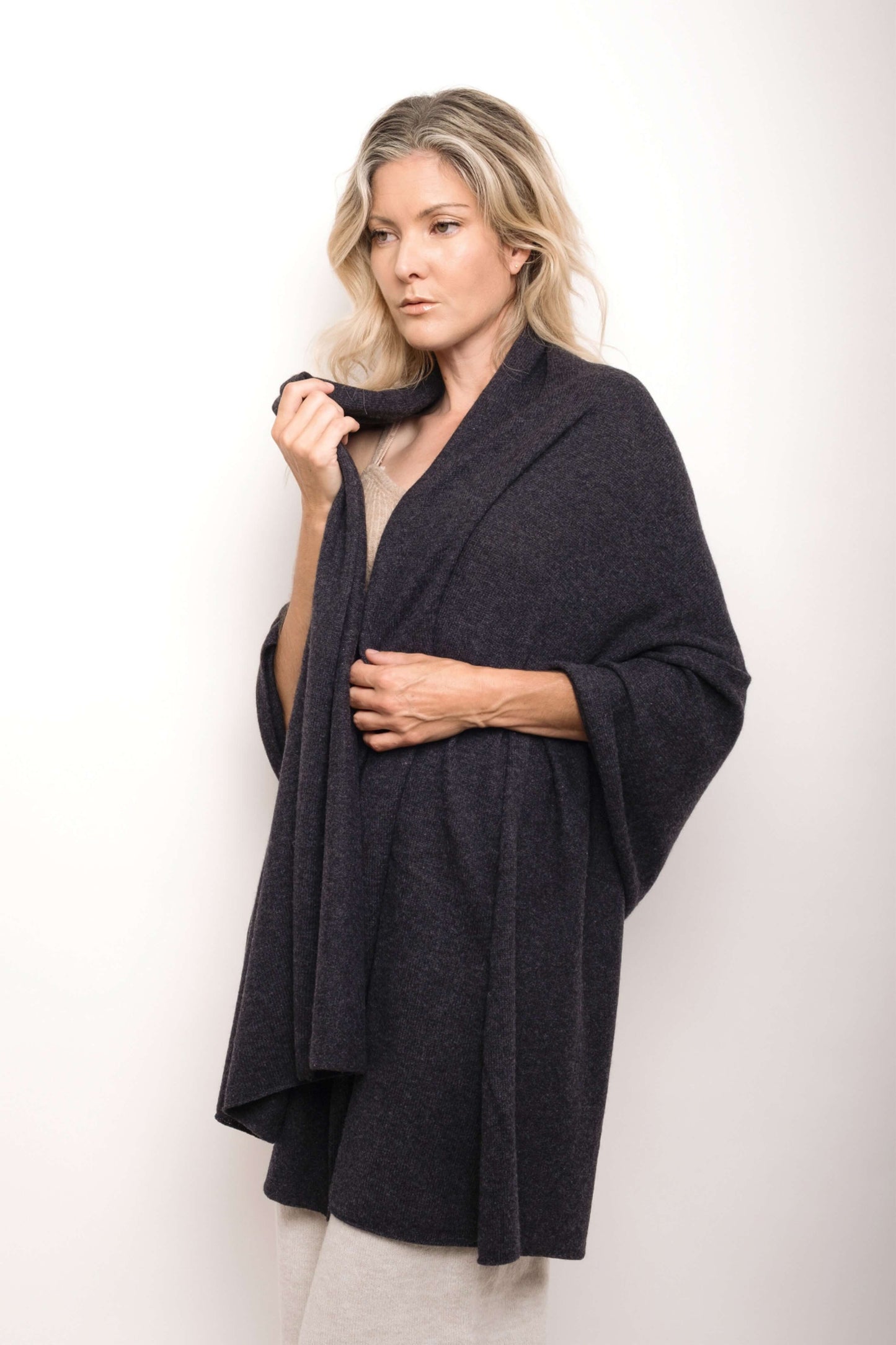 Versatile Pure Cashmere Wrap & Scarf - Charcoal