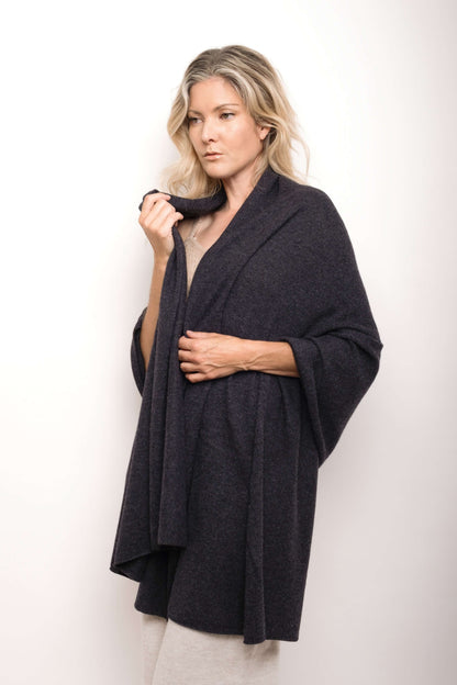 Versatile Pure Cashmere Wrap & Scarf - Charcoal