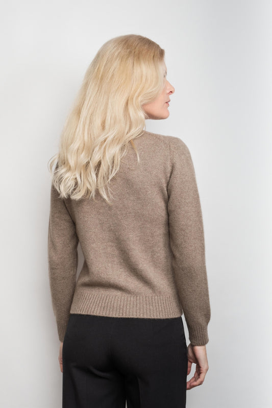 Back view of chestnut cashmere golfer cardigan – Love Cashmere NZ