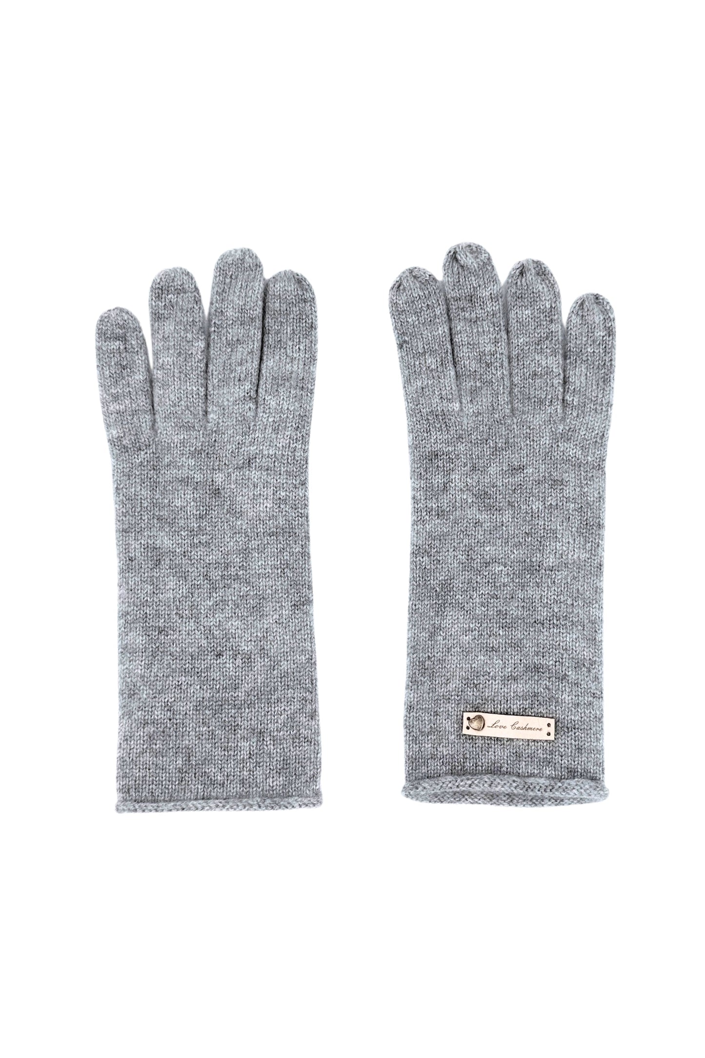 Grey pure cashmere fine knit gloves, flat product view – Love Cashmere NZ