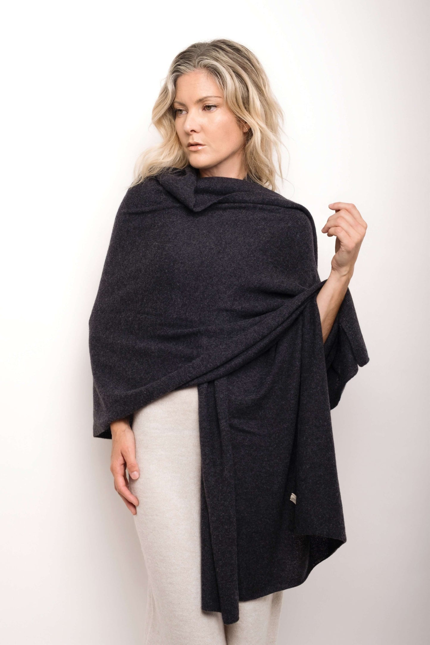 Versatile Pure Cashmere Wrap & Scarf - Charcoal