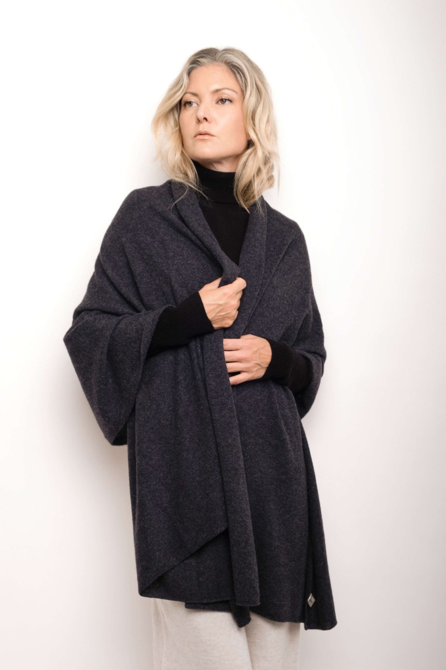 Versatile Pure Cashmere Wrap & Scarf - Charcoal