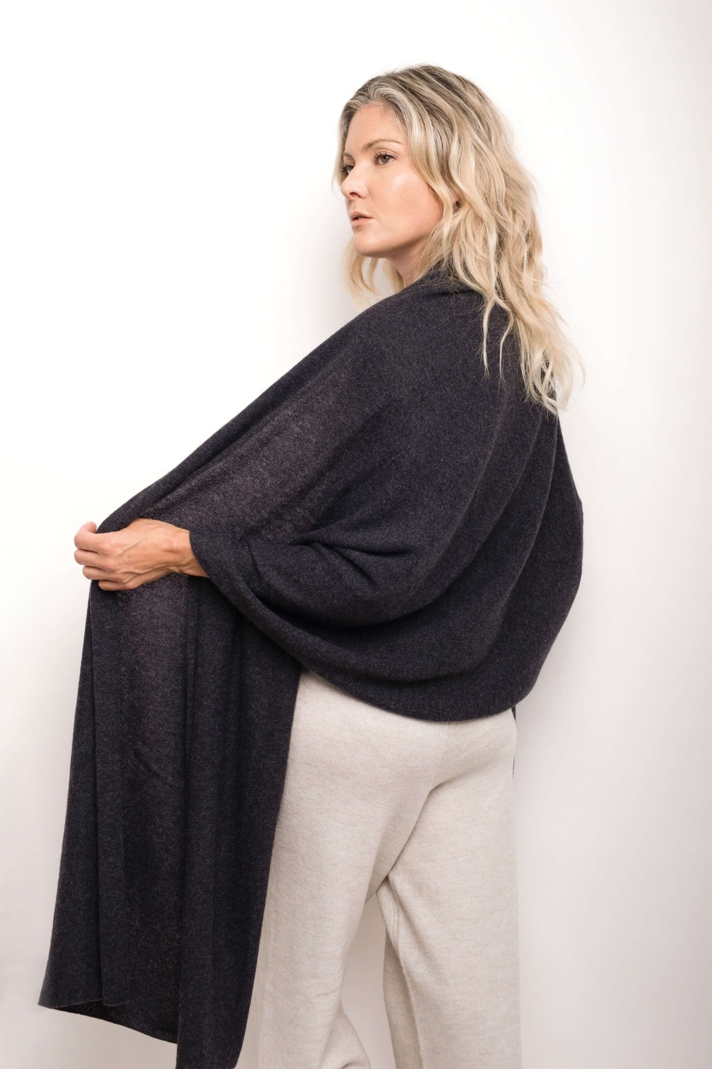 Versatile Pure Cashmere Wrap & Scarf - Charcoal