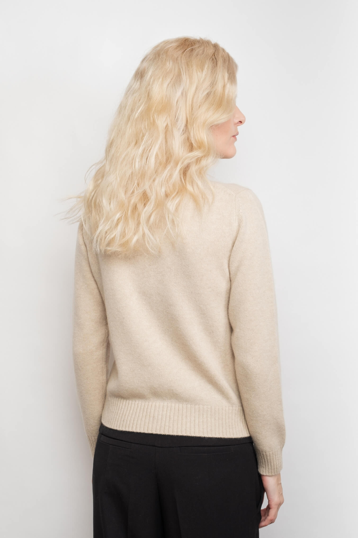 Back view of cream cashmere golfer cardigan – Love Cashmere NZ