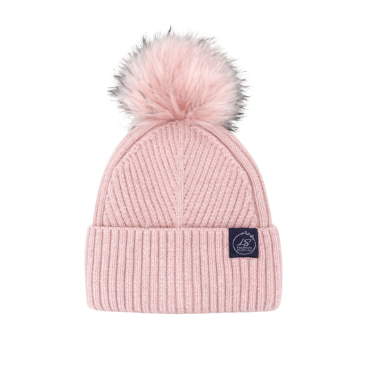 Pale pink slim ribbed silk-lined beanie with pom pom – LS Silk NZ