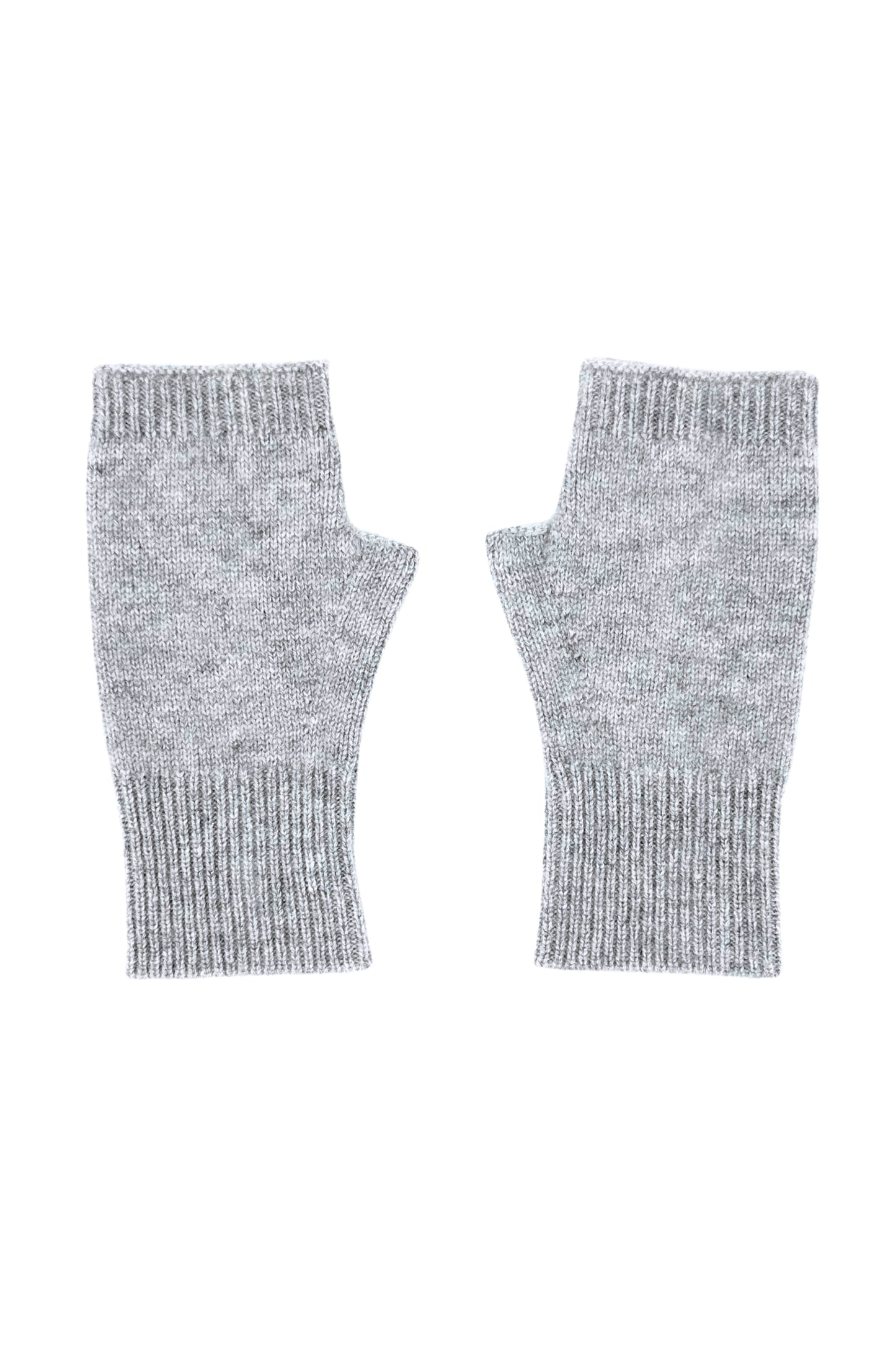 Pair of grey cashmere fingerless mittens, flat product view – Love Cashmere NZ