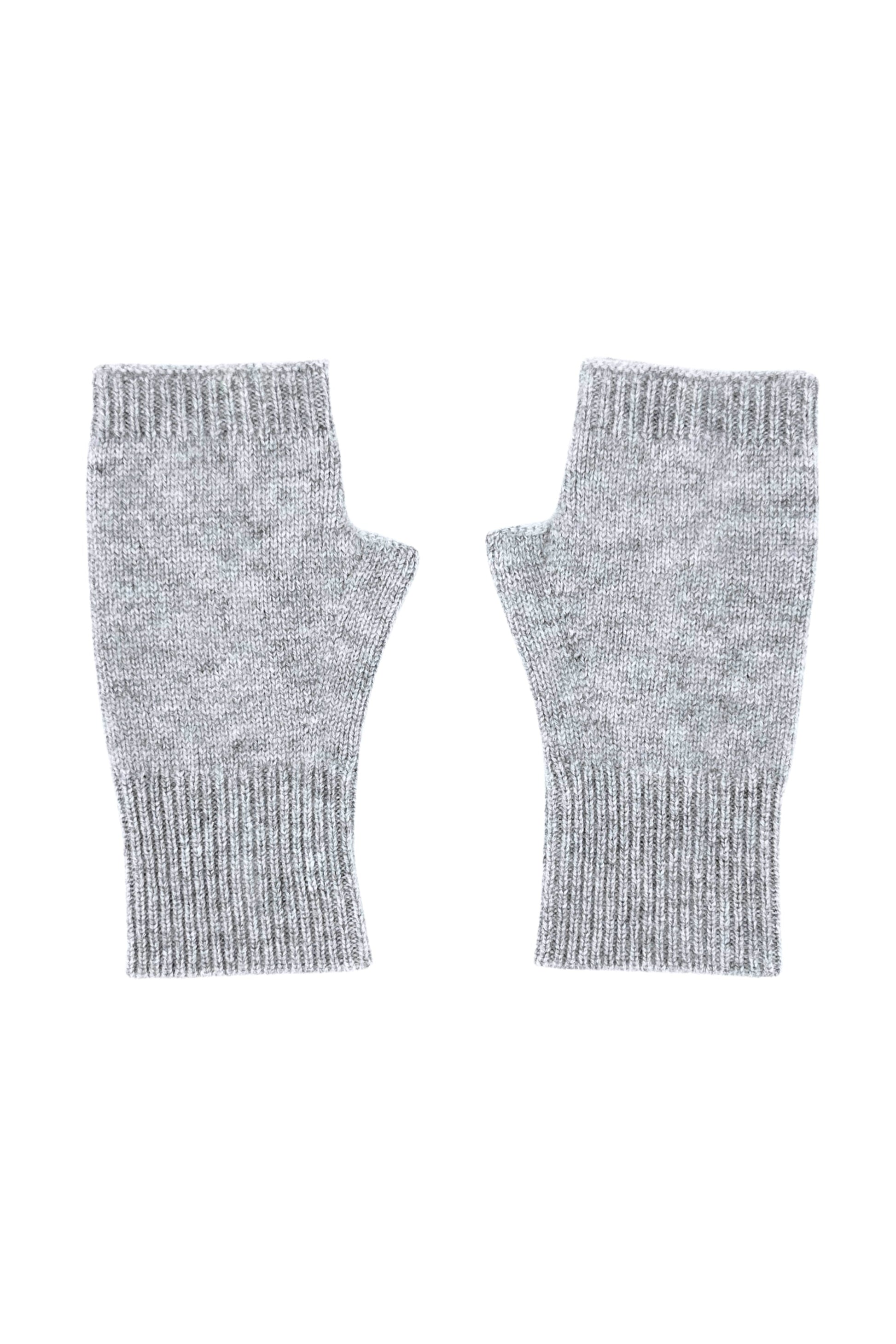 Pair of grey cashmere fingerless mittens, flat product view – Love Cashmere NZ