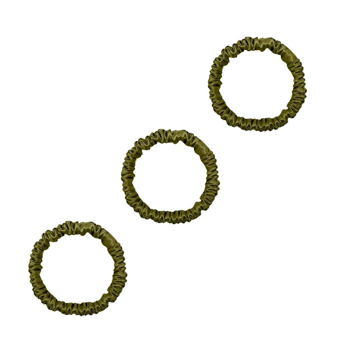 3 Pack Premium Mini Mulberry Silk Scrunchies - Olive